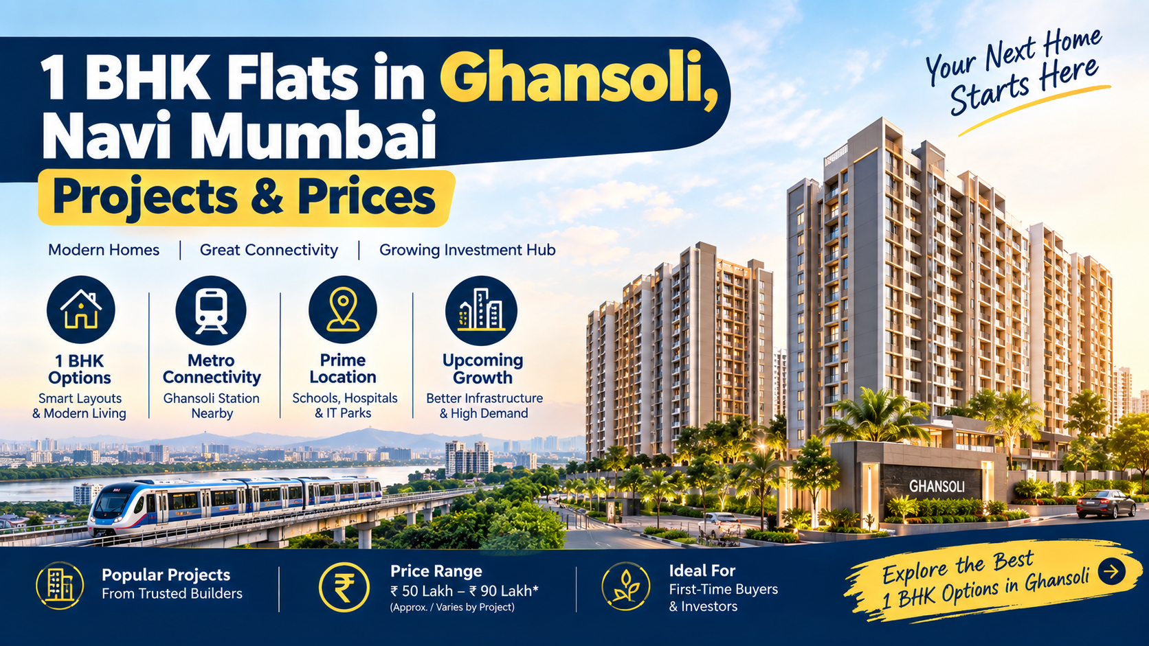1 BHK Flats in Ghansoli, Navi Mumbai: Projects & Prices